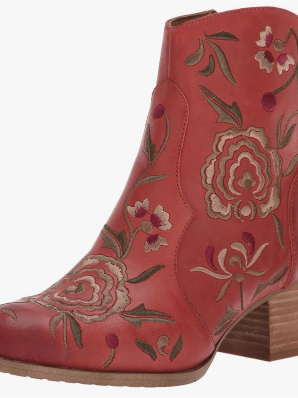 Sofft Red Floral Embroidered Ankle Booties